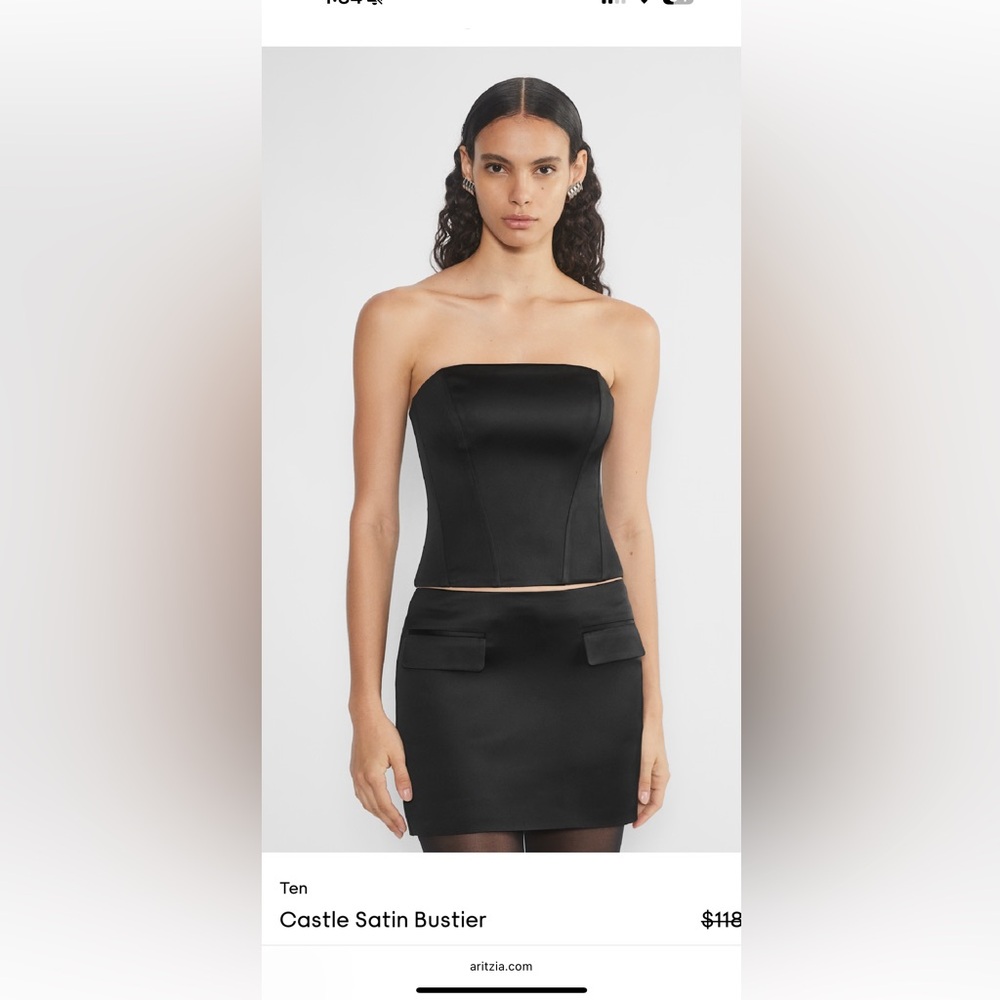 Aritzia Black Satin Bustier Top
